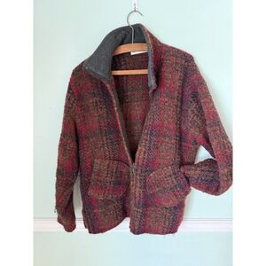 Kilkenny M Wool Tweed Short Sweater Jacket Plaid Full Zip